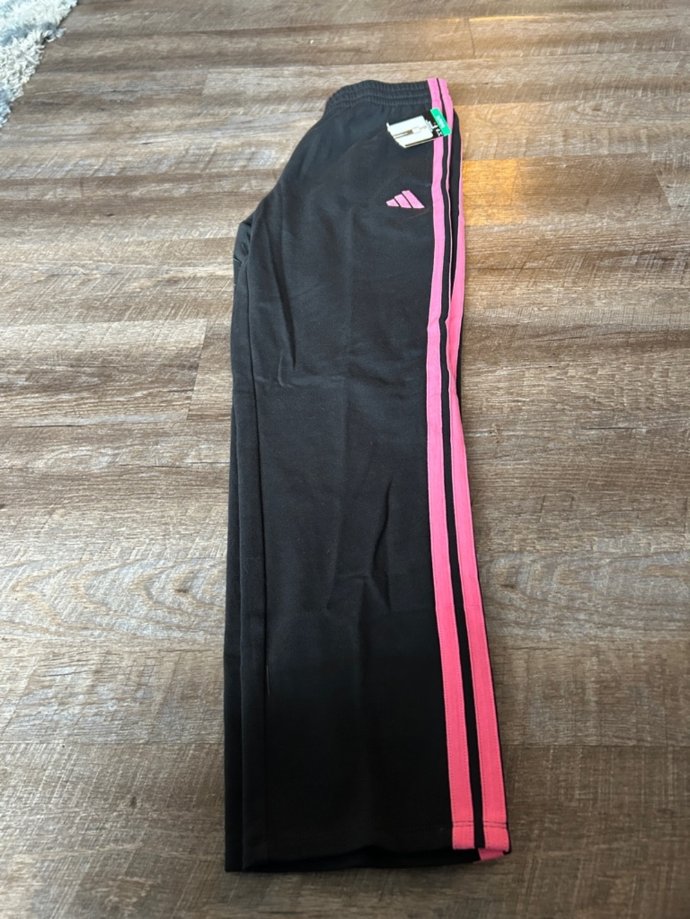 adidas Black Joggers with Pink Side Stripes